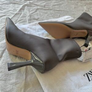 Zara Stiletto High Heel Sock Boots Grey Size US 5 (EU 35) NEW